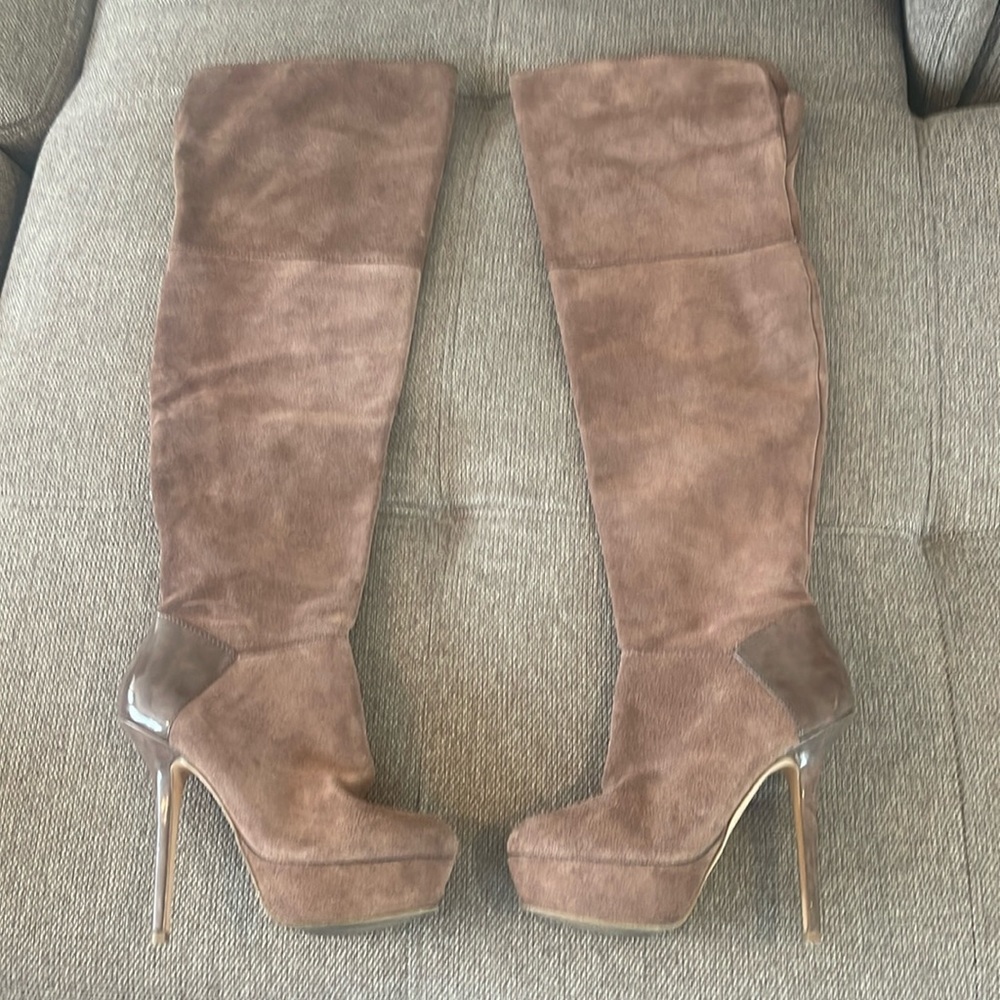 Steve Madden suede taupe - size 5-1/2 - Thigh high stiletto boots.
